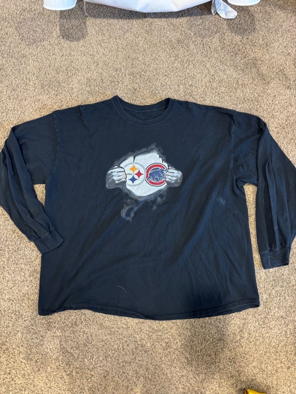 Men’s Chicago Cubs and Pittsburgh Steelers Logo Design Long Sleeve Tshirt
